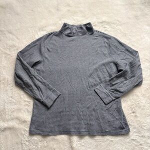 L.L.Bean 100% Cotton Striped Long‑Sleeve Top – Size LGrey & Black Breton Style